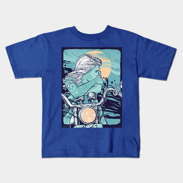 Motorbike girl Kids T-Shirt by Franco Luna